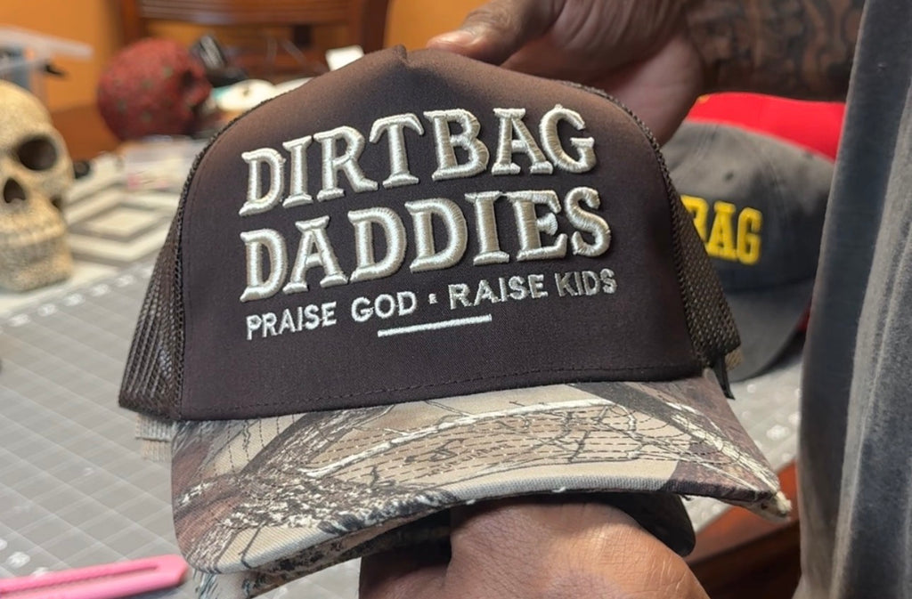 Praise God Raise Kids Distressed Camo Trucker Hat